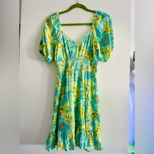 Billabong Floral Dress in Blue and Yellow